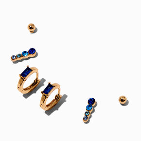 Gold-tone Blue Cubic Zirconia Earring Stackables Set - 3 Pack,