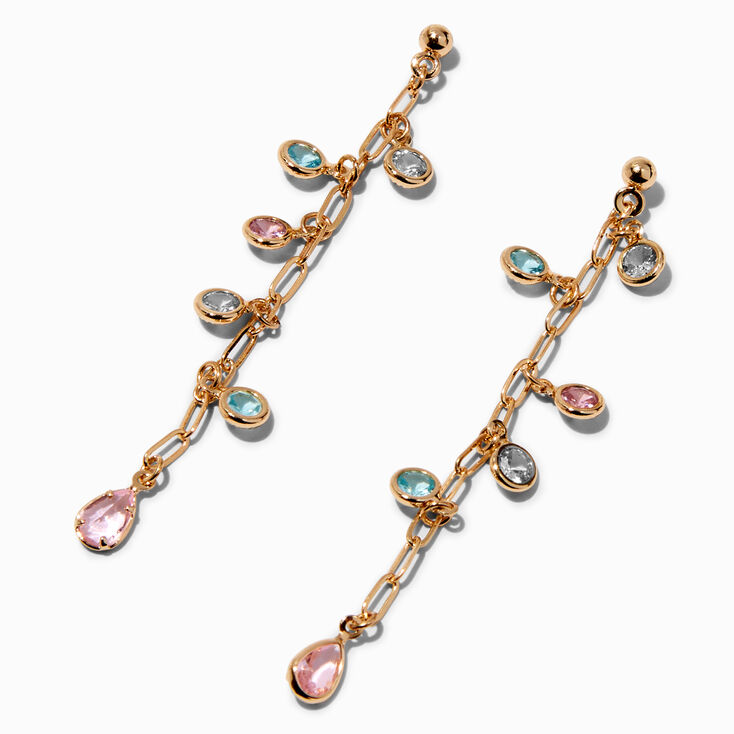 Gold-tone Pastel Bezel Crystals 2&quot; Linear Drop Earrings,
