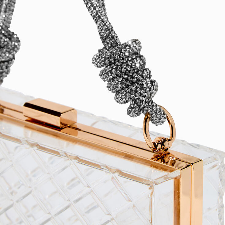 Faceted Clear Crossbody Bag with Crystal Rope Handle,