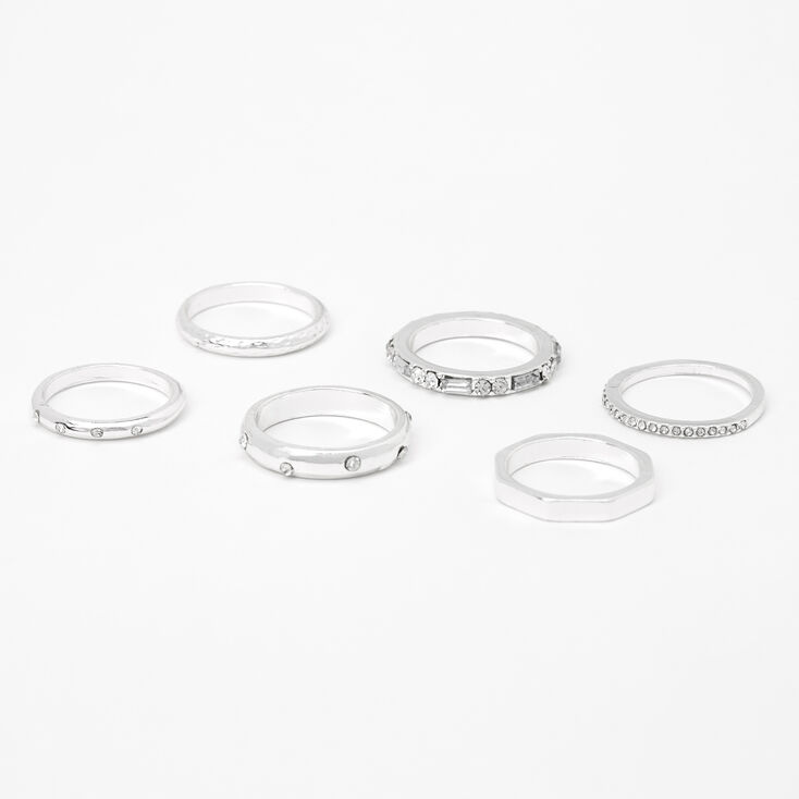 Silver Embellished Mixed Basic Rings - 6 Pack,