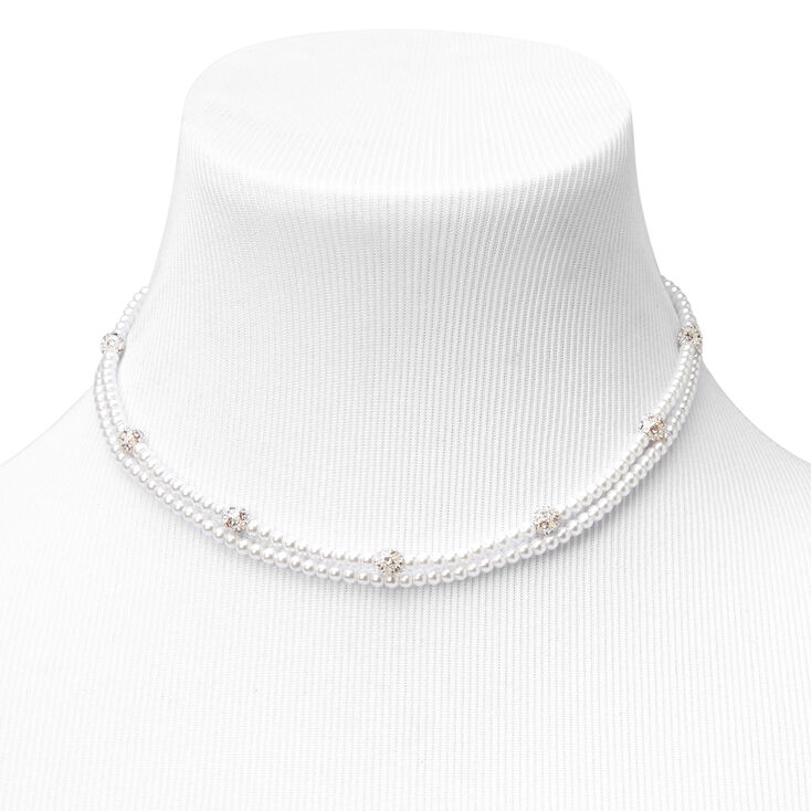 Silver Pearl &amp; Rhinestone Choker Bracelet Earrings Set - 3 Pack,