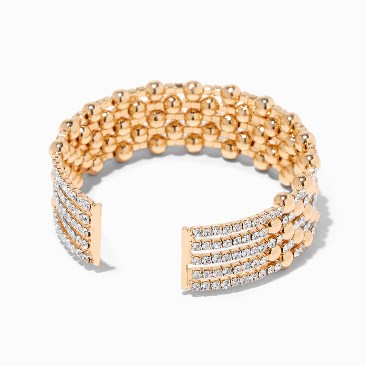 Gold Rhinestone &amp; Ball Glam Cuff Bracelet,