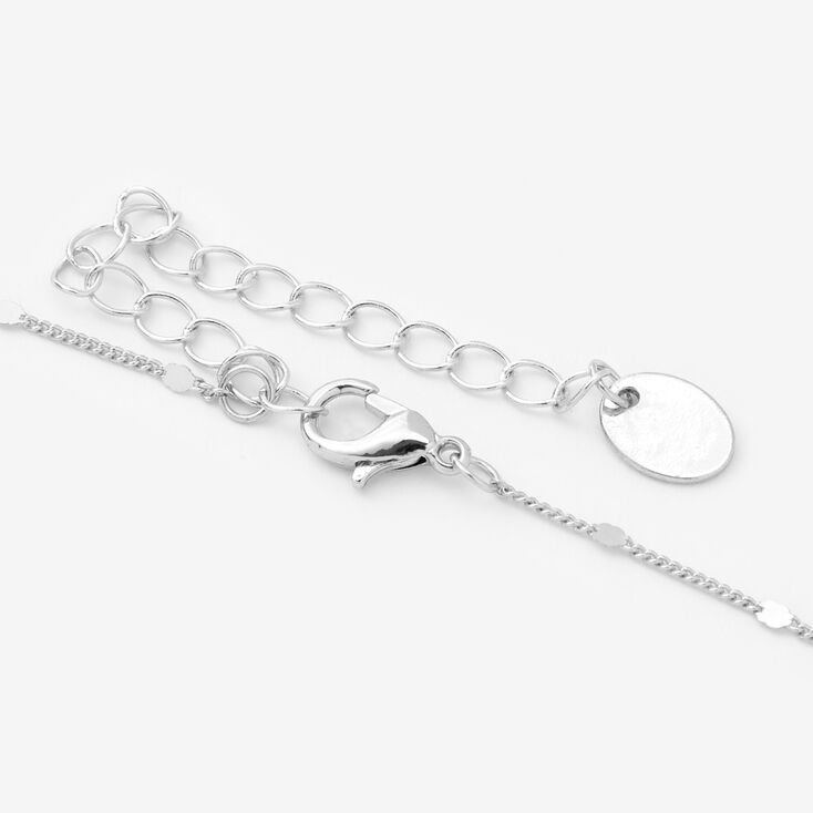 Silver Half Stone Initial Pendant Necklace - L,