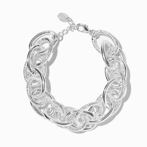 Silver-tone Textured Chain Link Extended Length Bracelet,