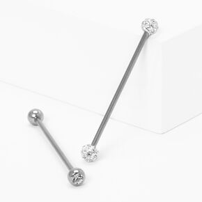 Silver 14G Crystal Fireball Industrial Barbell - 2 Pack,