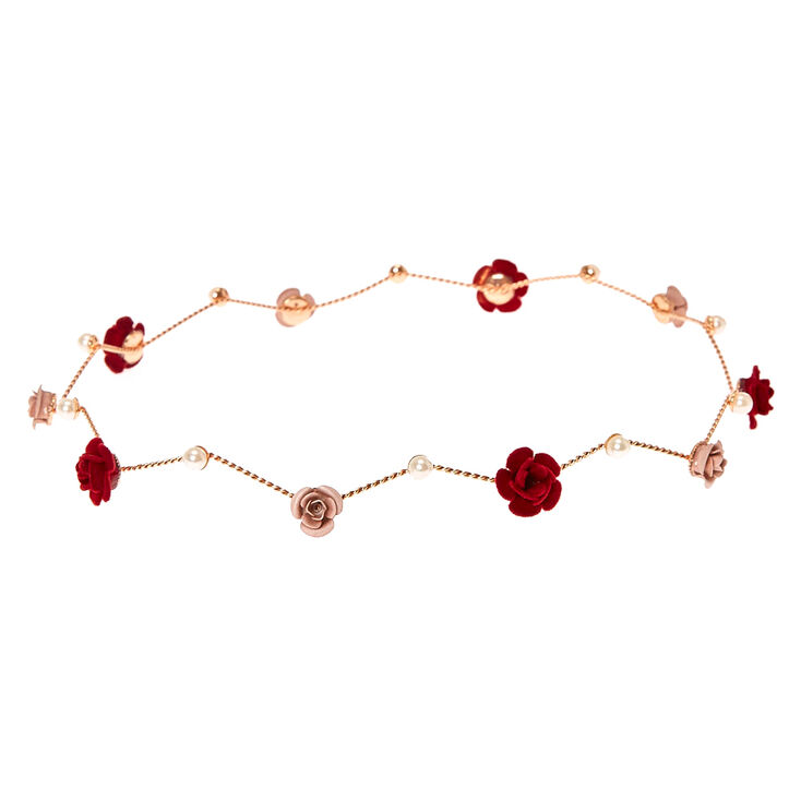 Rose Gold Burgundy Pearl Flower Crown,