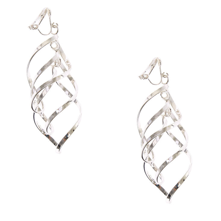 Silver Tone Ribbon Curl Clip-on Drop Earrings,