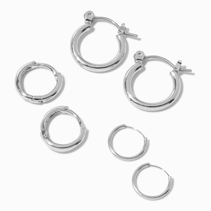 Silver Graduated Hinge Hoop Earrings &#40;3 Pack&#41;,