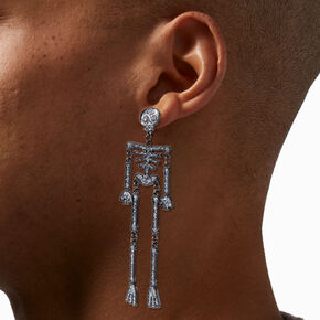 Glittery Jointed Skeleton 4&quot; Drop Earrings,