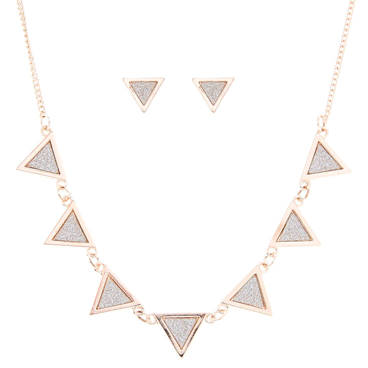 Rose Gold And Silver Glitter Triangle Jewelry Set,