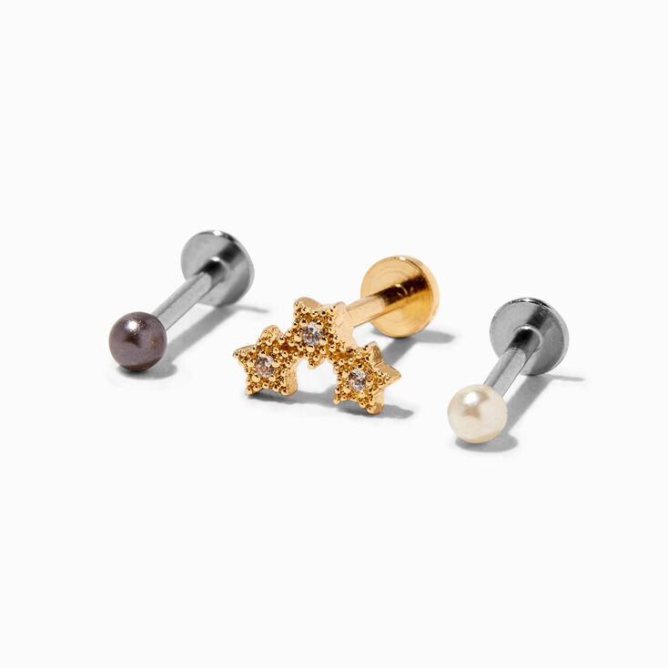 Pearls &amp; Stars Tragus Flat Back Earrings - 3 Pack,