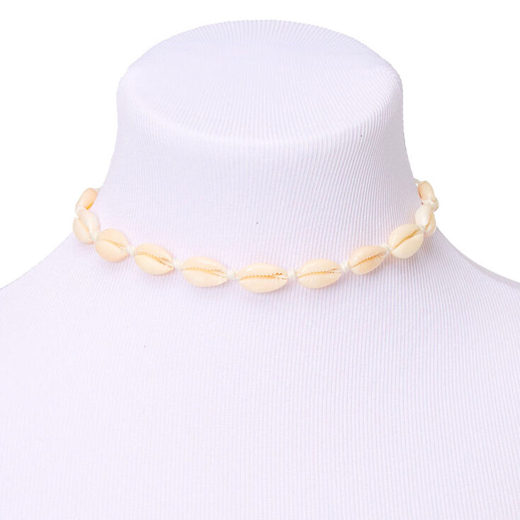 Cowrie Shell Choker Necklace - White,