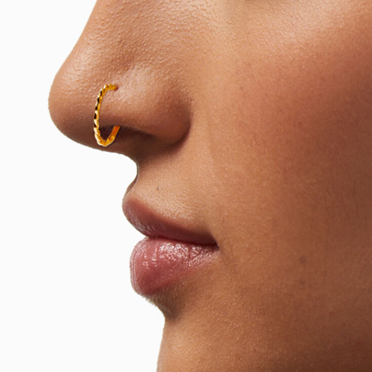Gold-tone Sterling Silver Twist Hoop 22G Nose Ring,