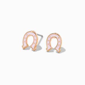Pink Horseshoe Gold Stud Earrings,