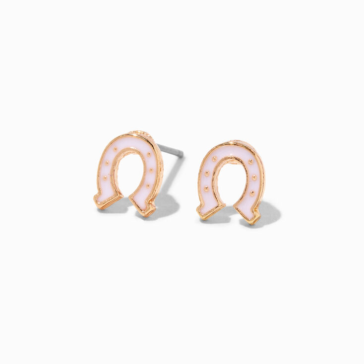 Pink Horseshoe Gold Stud Earrings,