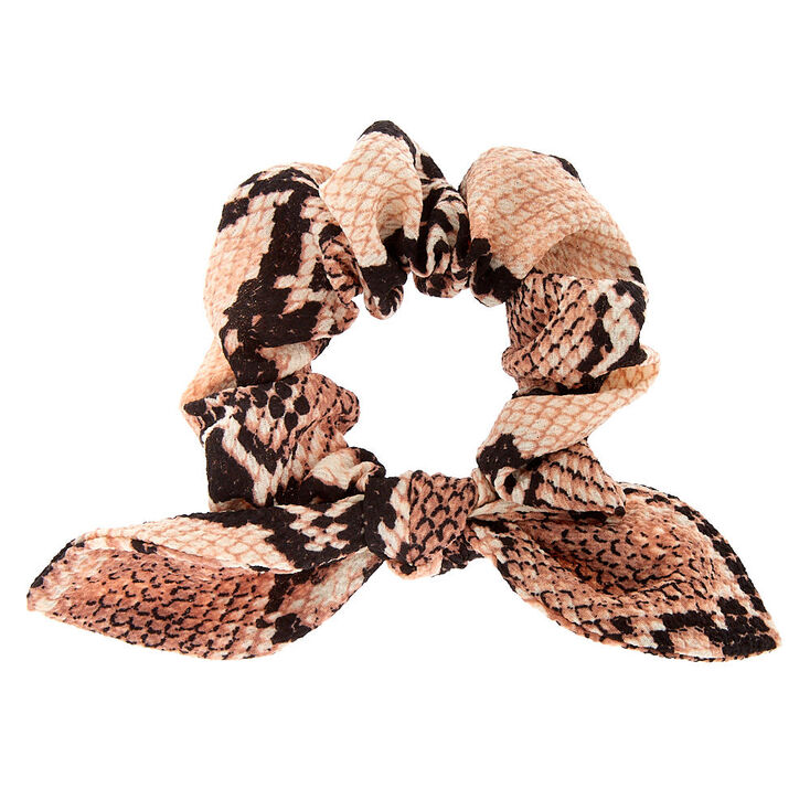 Snakeskin Knotted Bow Hair Scrunchie - Blush,