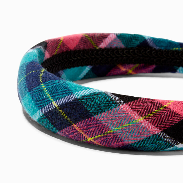 Teal &amp; Pink Plaid Puffy Headband,