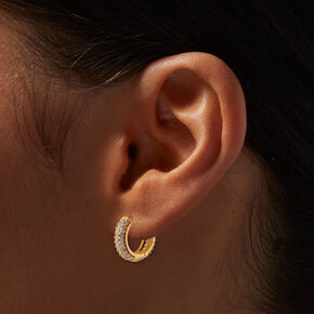 Icing Select 18k Yellow Gold Plated Pav&eacute; Cubic Zirconia   14MM Hoop Earrings ,