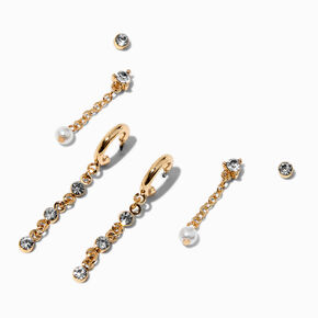 Crystal &amp; Pearl Fancy Drop Gold-tone Earring Stackables Set - 3 Pack,