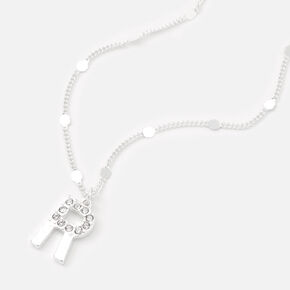 Silver Half Stone Initial Pendant Necklace - R,