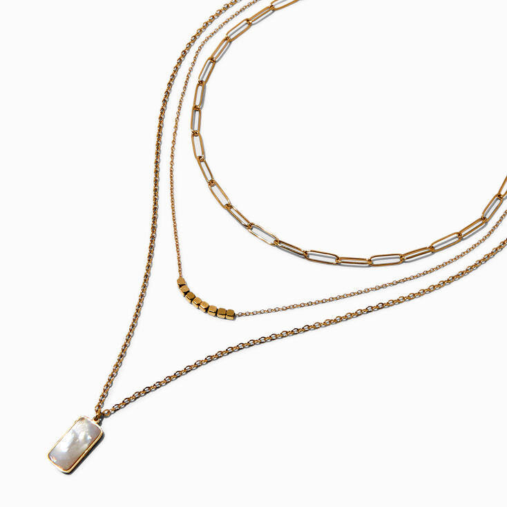 Gold-tone Stainless Steel Rectangle Pendant Multi-Strand Necklace,