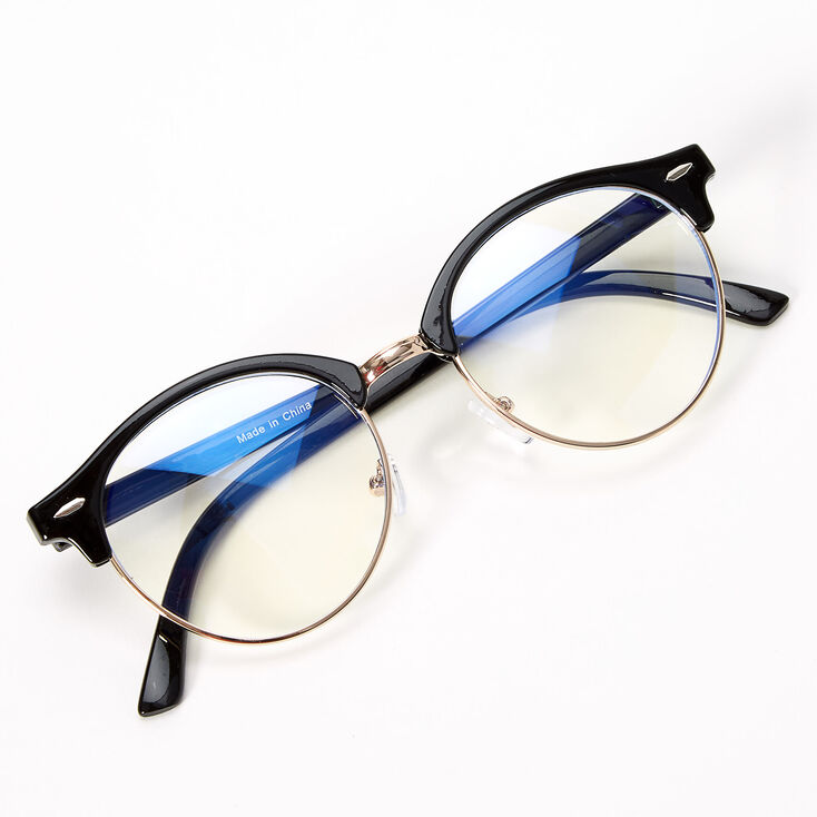 Solar Blue Light Reducing Round Browline Clear Lens Frames - Black,