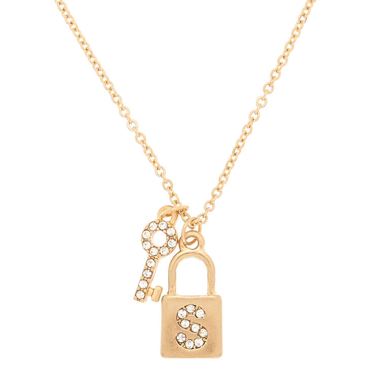 Gold Lock & Key Initial Pendant Necklace - S,