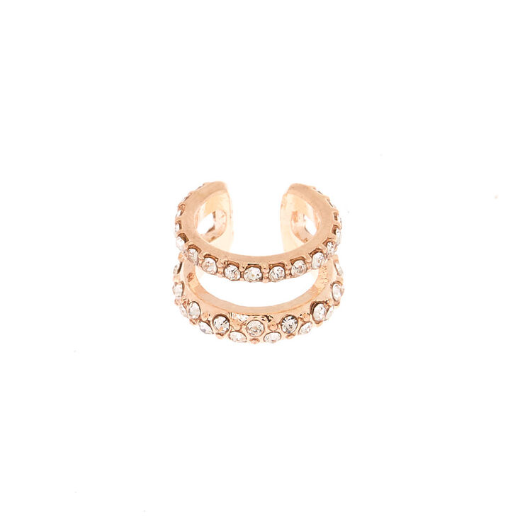 Rose Gold Crystal Double Row Ear Cuff Earring,