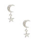 Sterling Silver Moon Star Drop Earrings,