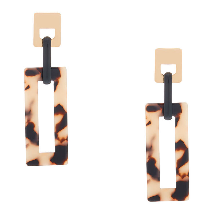 Gold 2.5" Rectangle Tortoiseshell Drop Earrings,