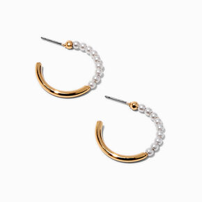 Gold-tone Half Pearl 30MM Hoop Earring ,