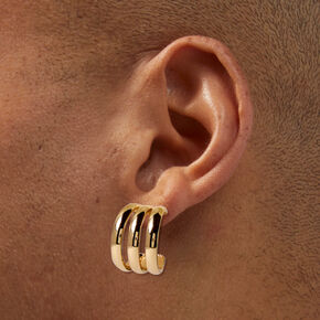 Gold Ribbed Stackable Earring Set - 5 Pack,