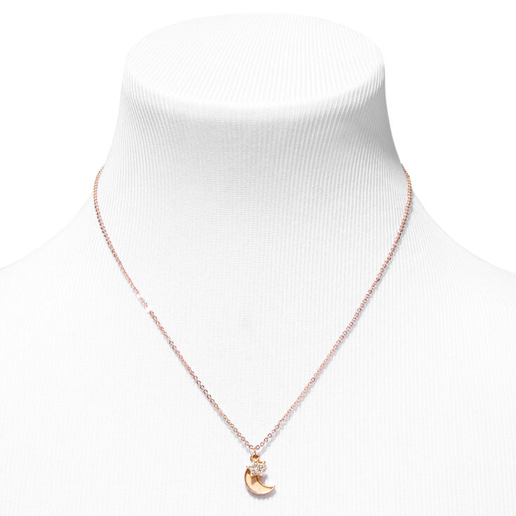 Gold Iridescent Moon &amp; Star Pendant Necklace,