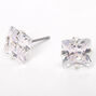 Silver Cubic Zirconia 8MM Square Stud Earrings,
