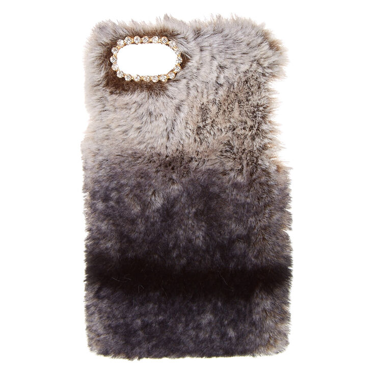 Black Faux Chinchilla Fur Phone Case,