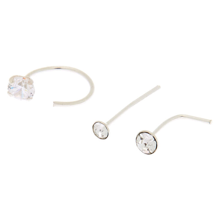 Sterling Silver 22G Nose Studs & Ring - 3 Pack,