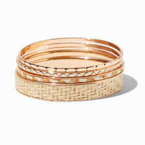 Gold-tone Raffia Bangle Bracelets - 5 Pack,
