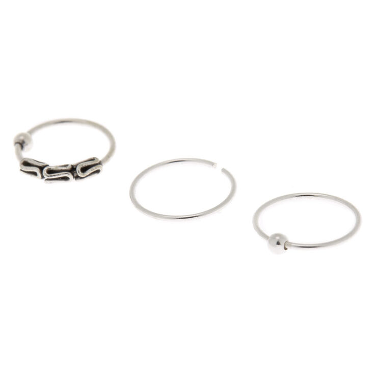 Sterling Silver 22G Twisted Bead Cartilage Hoop Earrings - 3 Pack,