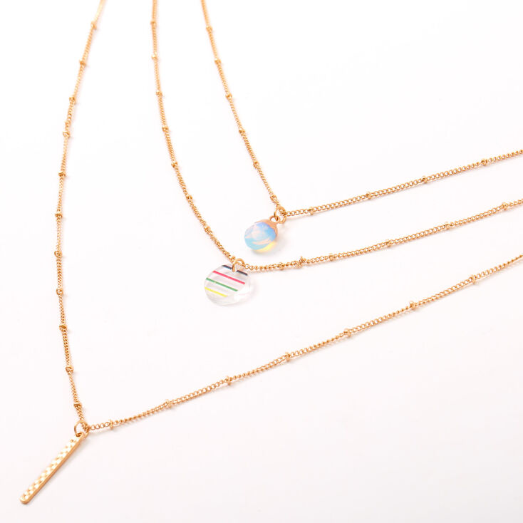 Gold Opal Rainbow Striped Multi Strand Necklace,