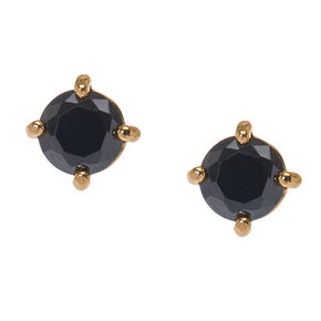 Gold Tone Framed Round Black Cubic Zirconia Stud Earrings,