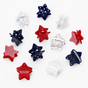 Patriotic Red, White &amp; Blue Stars Mini Hair Claws - 12 Pack,