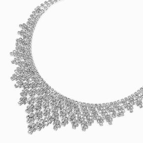 Silver-tone Stacked Square Rhinestone Statement Necklace,