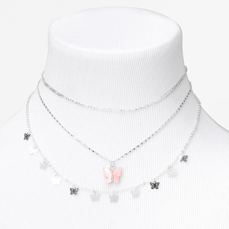 Pink Resin Butterfly Multi-Strand Choker Necklaces - 2 Pack,