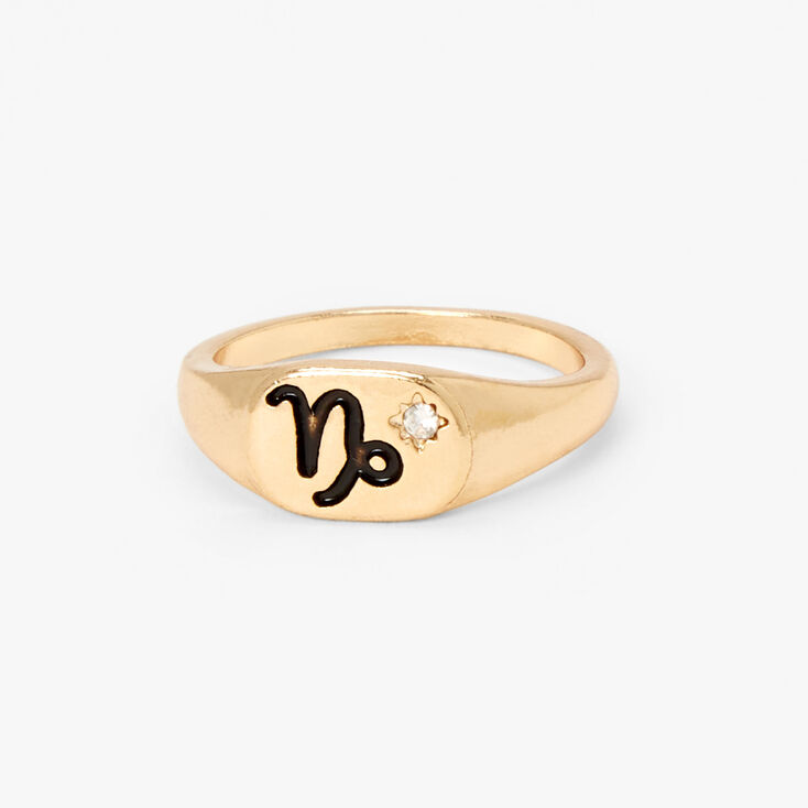 Gold Zodiac Signet Ring - Capricorn,