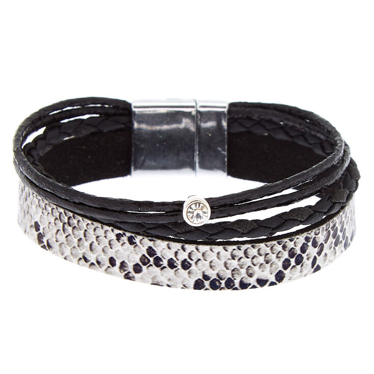 Snake Print Wrap Bracelet - Black,