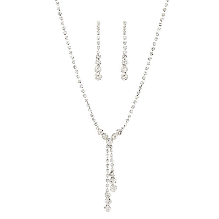 Rhinestone & Graduated Crystals "Y" Necklace & Drop Earrings Set,