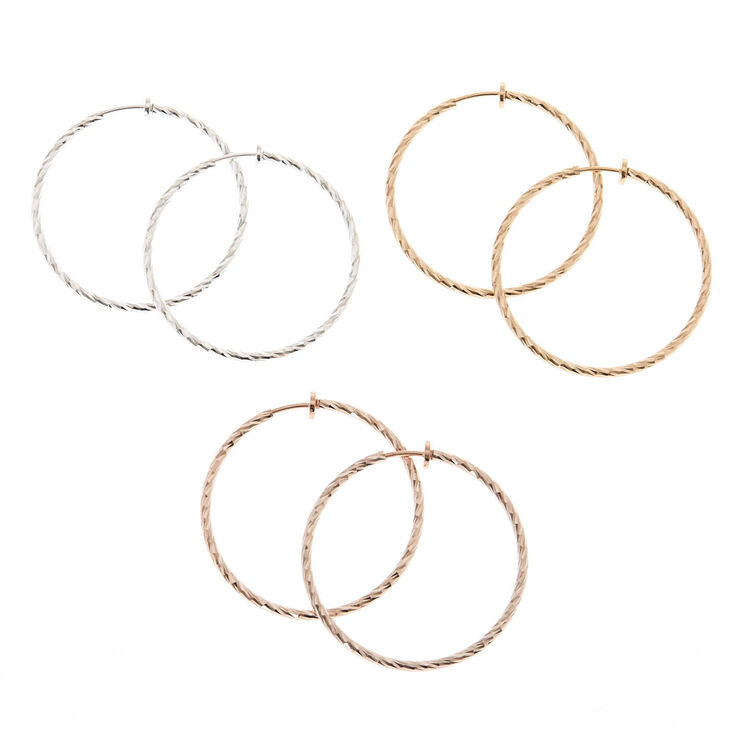 Mixed Metal Clip On Hoop Earrings - 3 Pack,
