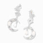 Silver 2&quot; Opal Starburst Moon Clip-On Drop Earrings,