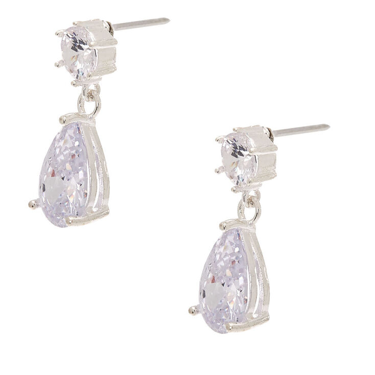 Silver Cubic Zirconia 1&quot; Teardrop Drop Earrings,