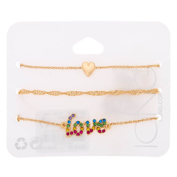 Gold Rainbow Twist & Love Charm Bracelet Set - 3 Pack,